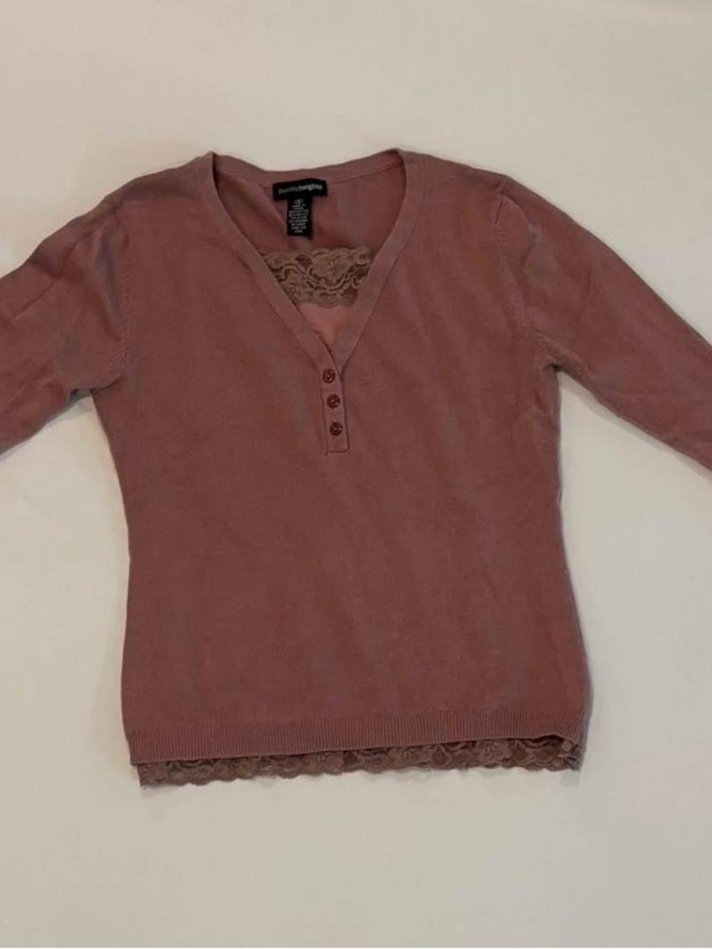 Apt. 9 Rose Mauve Lace-Trim Henley Sweater Top